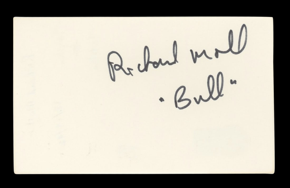 Richard Moll Autographed 3x5 Card Bull Inscription Beckett Authenticated (1 of 5)
