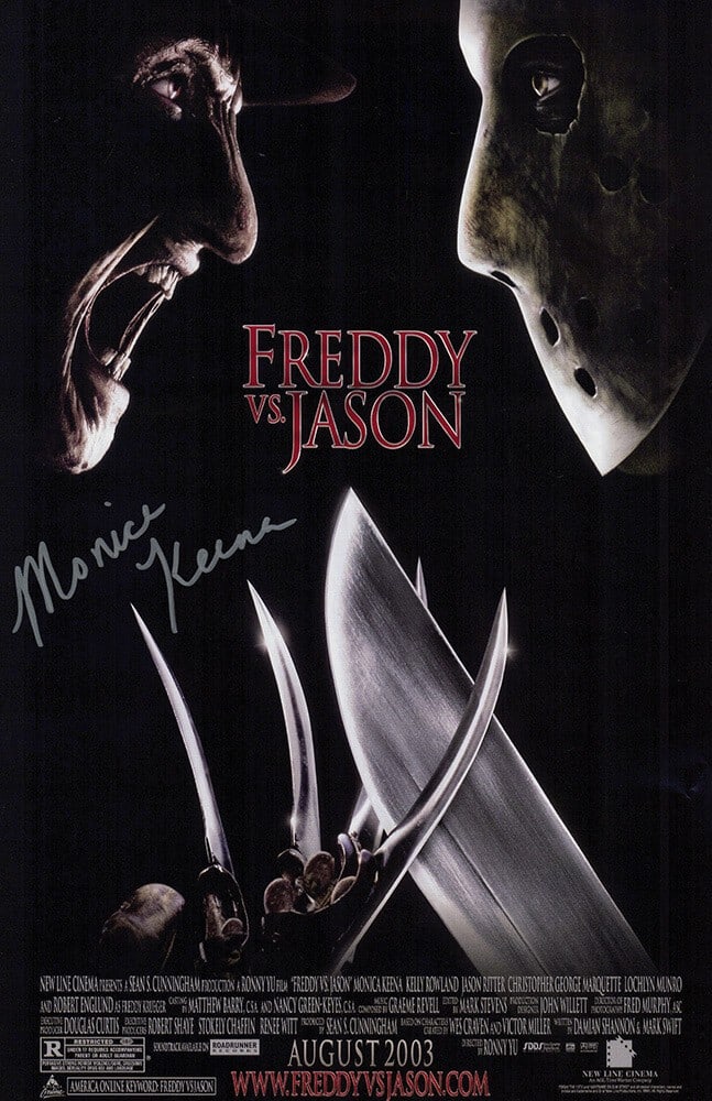 Monica Keena Signed Freddy vs Jason 11x17 Movie Poster with COA: Monica Keena Signed Freddy vs Jason 11x17 Movie Poster with COA This is an original 11x17 movie poster of 'Freddy vs. Jason' signed by actress Monica Keena. The item features a pristine condition rati