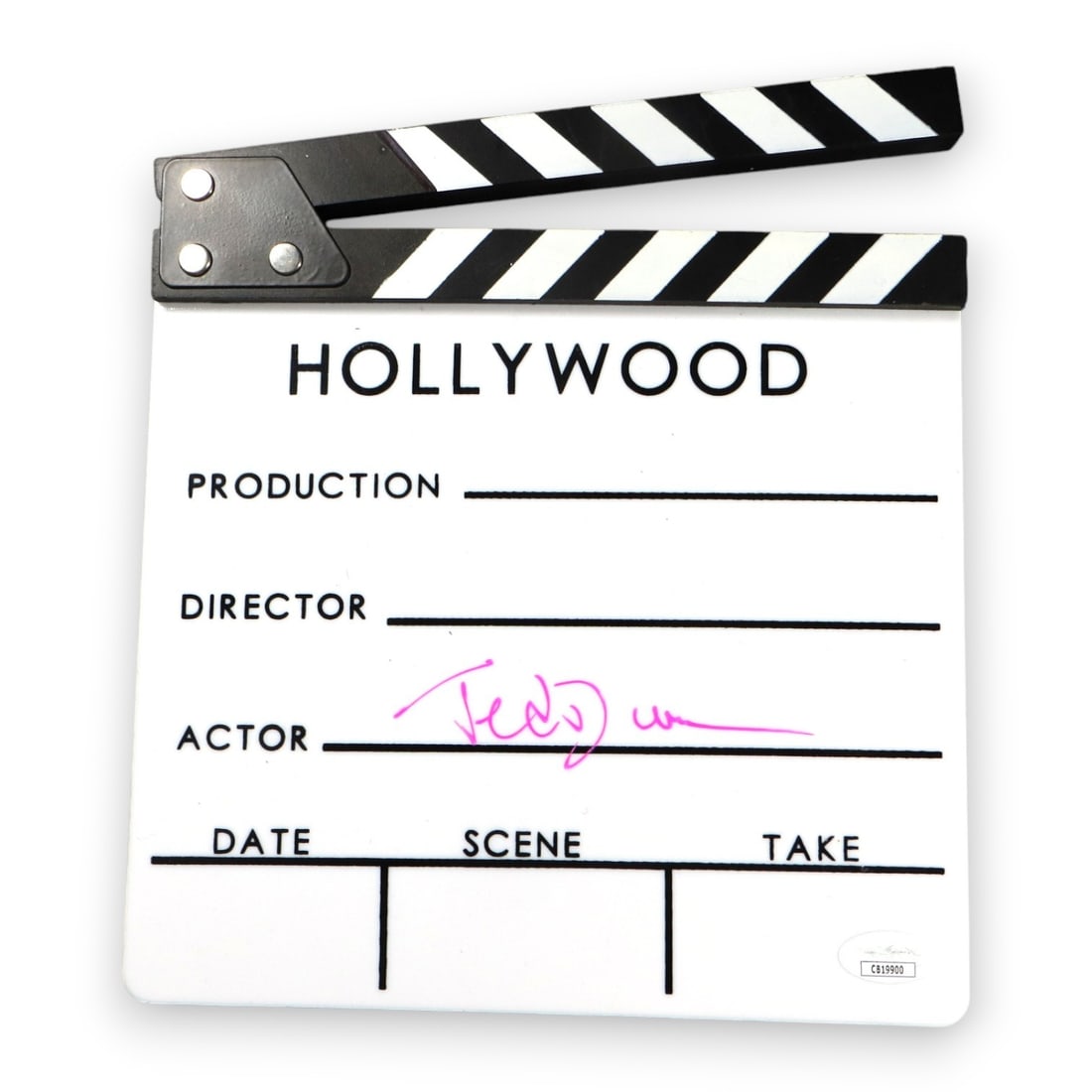 Ted Danson Signed Movie Clapper Autographed JSA Certified Cheers Becker CSI: Ted Danson Signed Movie Clapper Autographed JSA Certified Cheers Becker CSI This authentic movie clapper is signed by the renowned actor Ted Danson, known for his roles in popular series such as Cheer
