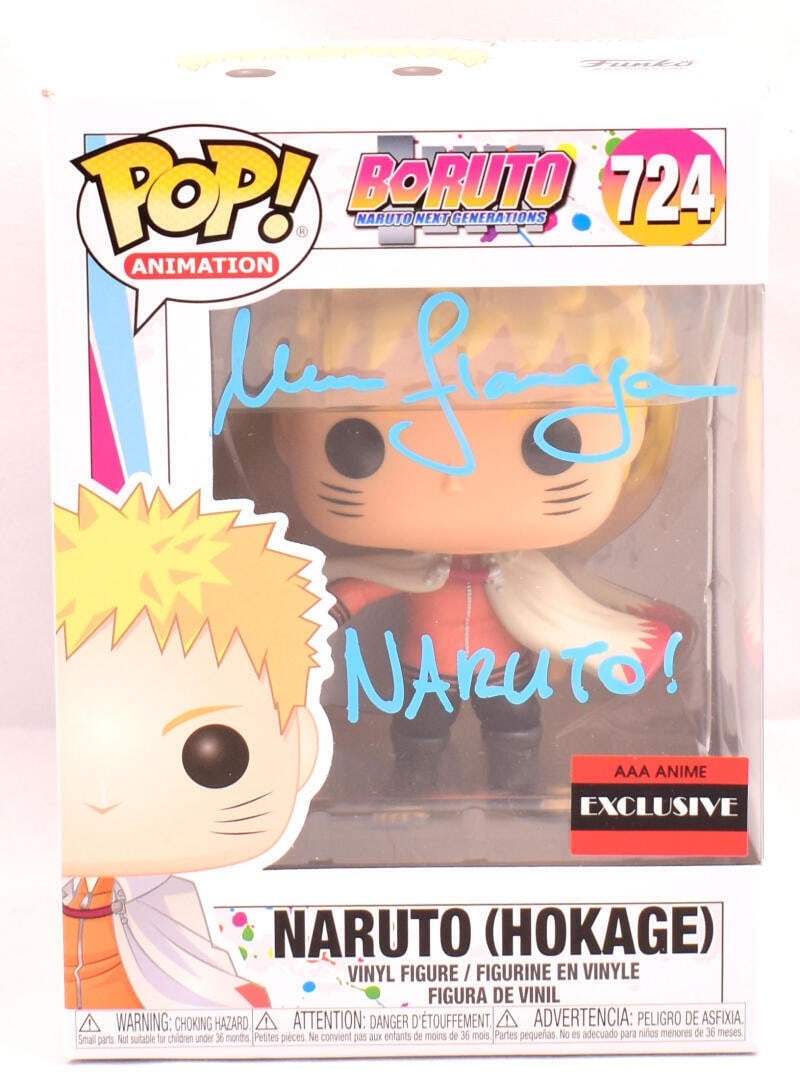Beckett Hologram Maile Flanagan Naruto Funko Pop 724: Beckett Hologram Maile Flanagan Naruto Funko Pop 724 This Funko Pop figurine features a character from the Naruto franchise and is autographed by Maile Flanagan. The autograph is authenticated by Beck
