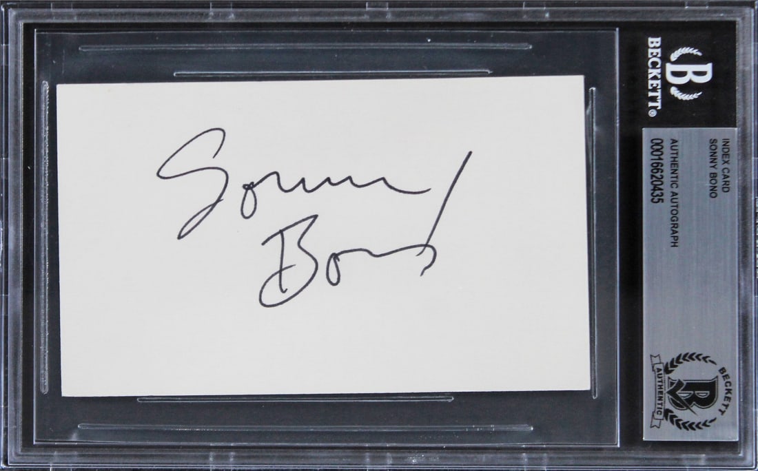 Sonny Bono Authentic Signed 3x5 Index Card The Sonny and Cher Show BAS Slabbed (1 of 2)