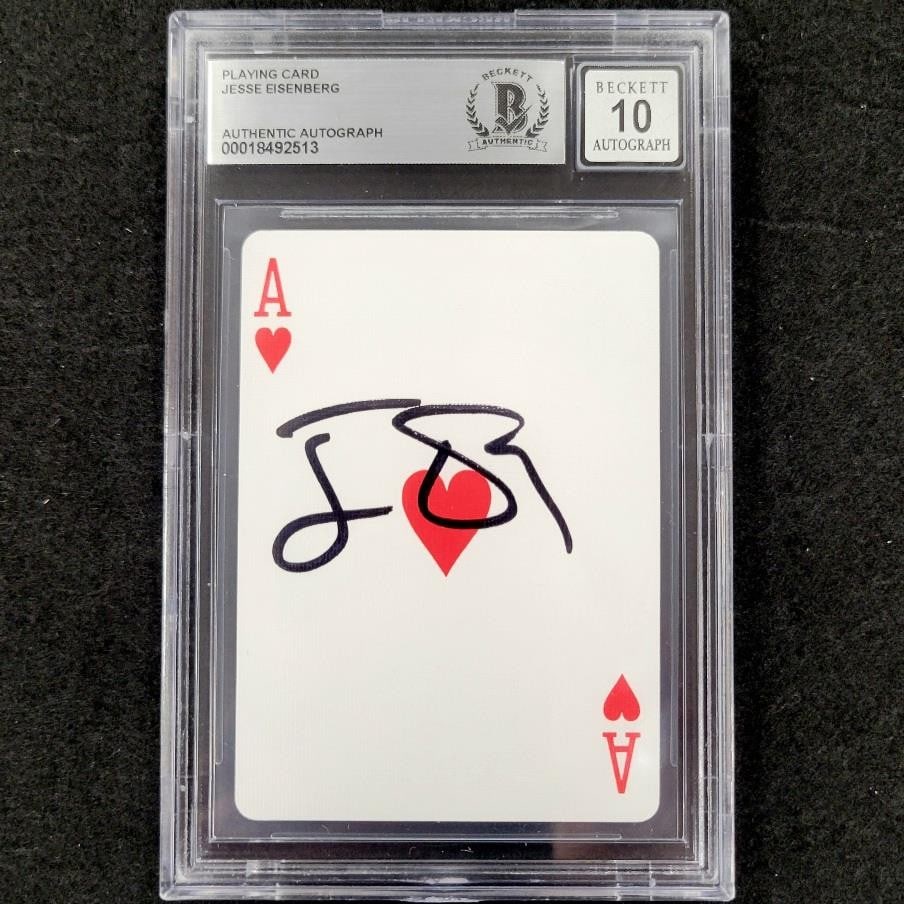 Jesse Eisenberg Signed Ace of Hearts Playing Card BAS 10 Now You See Me: Jesse Eisenberg Signed Ace of Hearts Playing Card BAS 10 Now You See Me This is a signed Ace of Hearts playing card by Jesse Eisenberg from the movie "Now You See Me". The autograph has been authentic