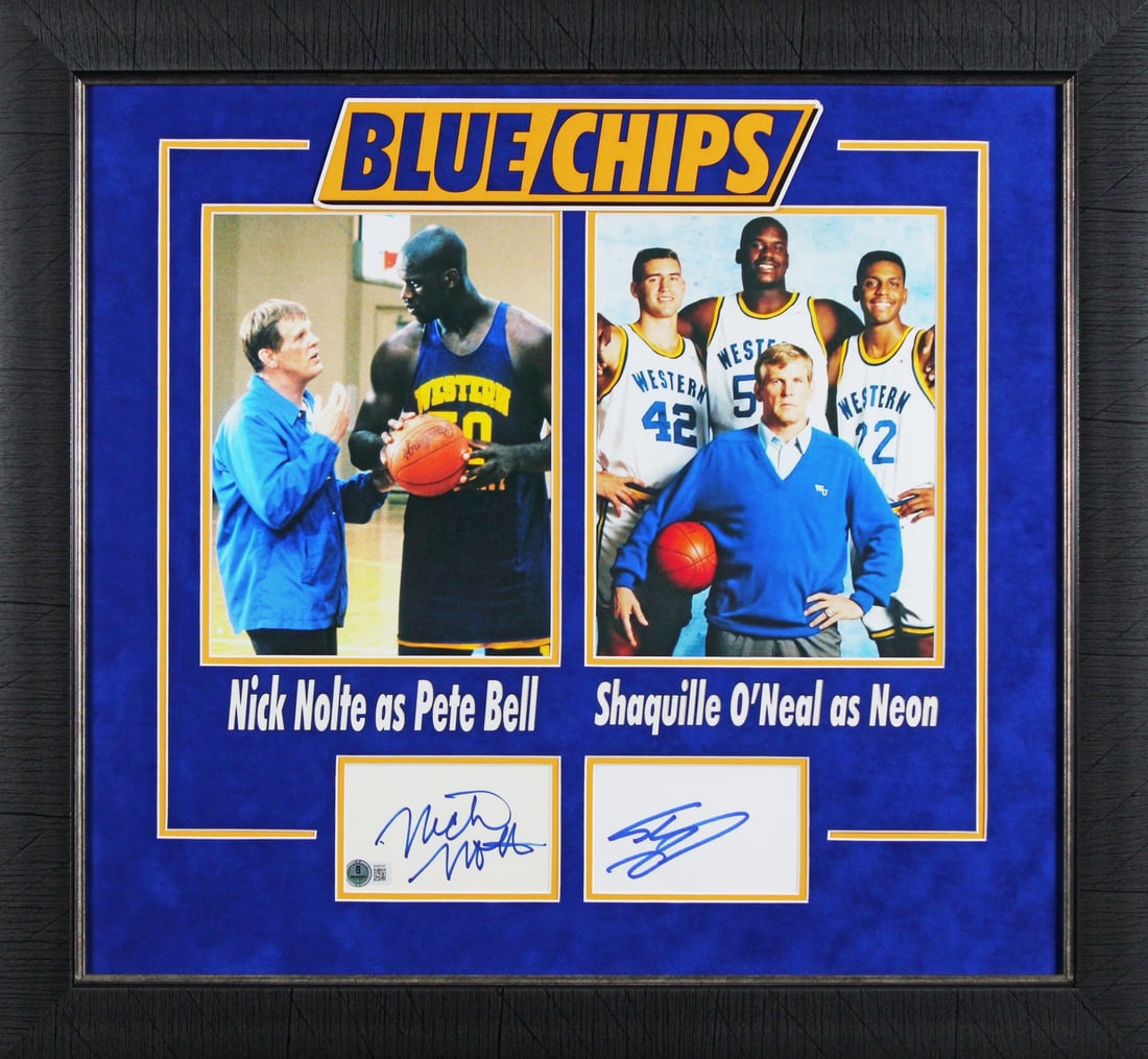 Shaquille O'Neal Nick Nolte Signed Blue Chips 3x5 Index Card Framed BAS (1 of 3)