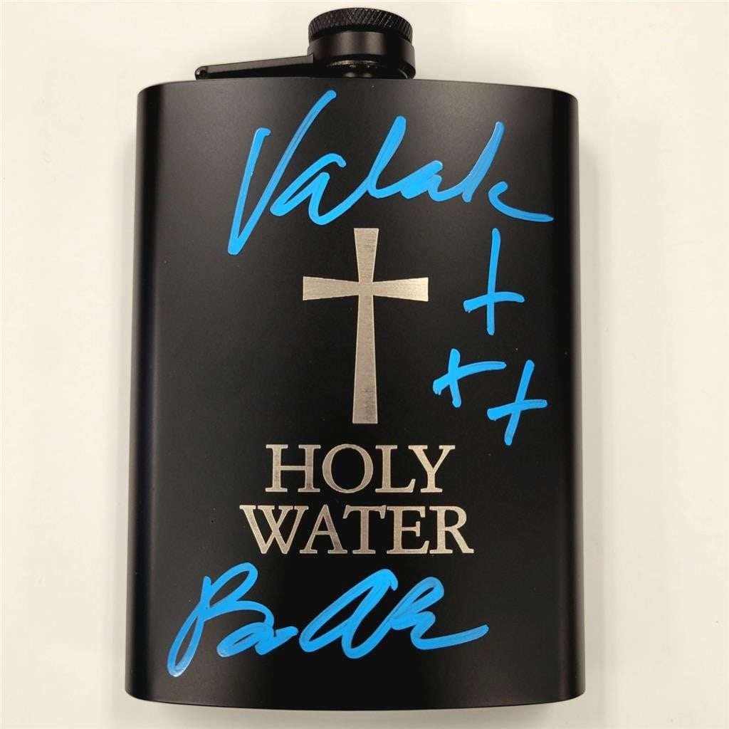 Holy Water Flask signed by Bonnie Aarons as Valak Beckett authenticated: Holy Water Flask signed by Bonnie Aarons as Valak Beckett authenticated This original holy water flask is signed by Bonnie Aarons, known for her role as Valak in The Nun 2. The autograph is authentica