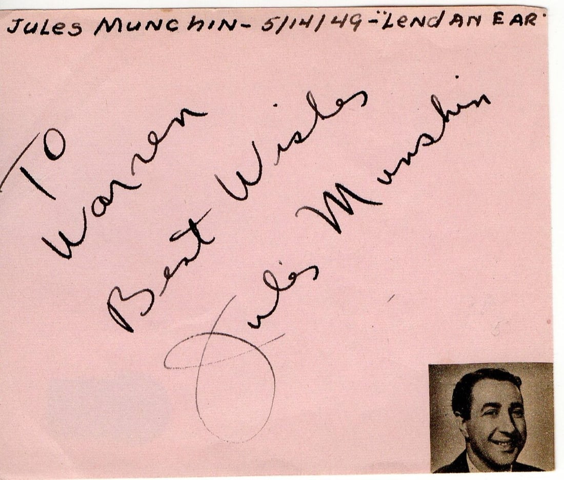 Jules Munchin Authentic Beckett Certified Autograph Cut for Collector Display (1 of 3)