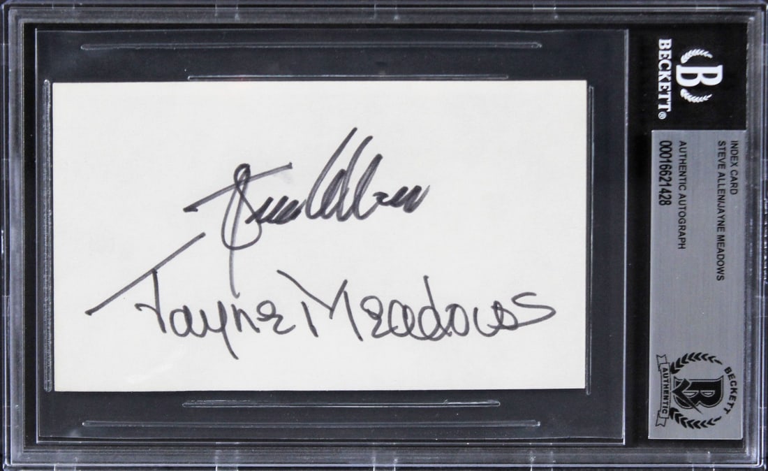 Beckett Authenticated Steve Allen and Jayne Meadows Signed Index Card Slabbed (1 of 2)