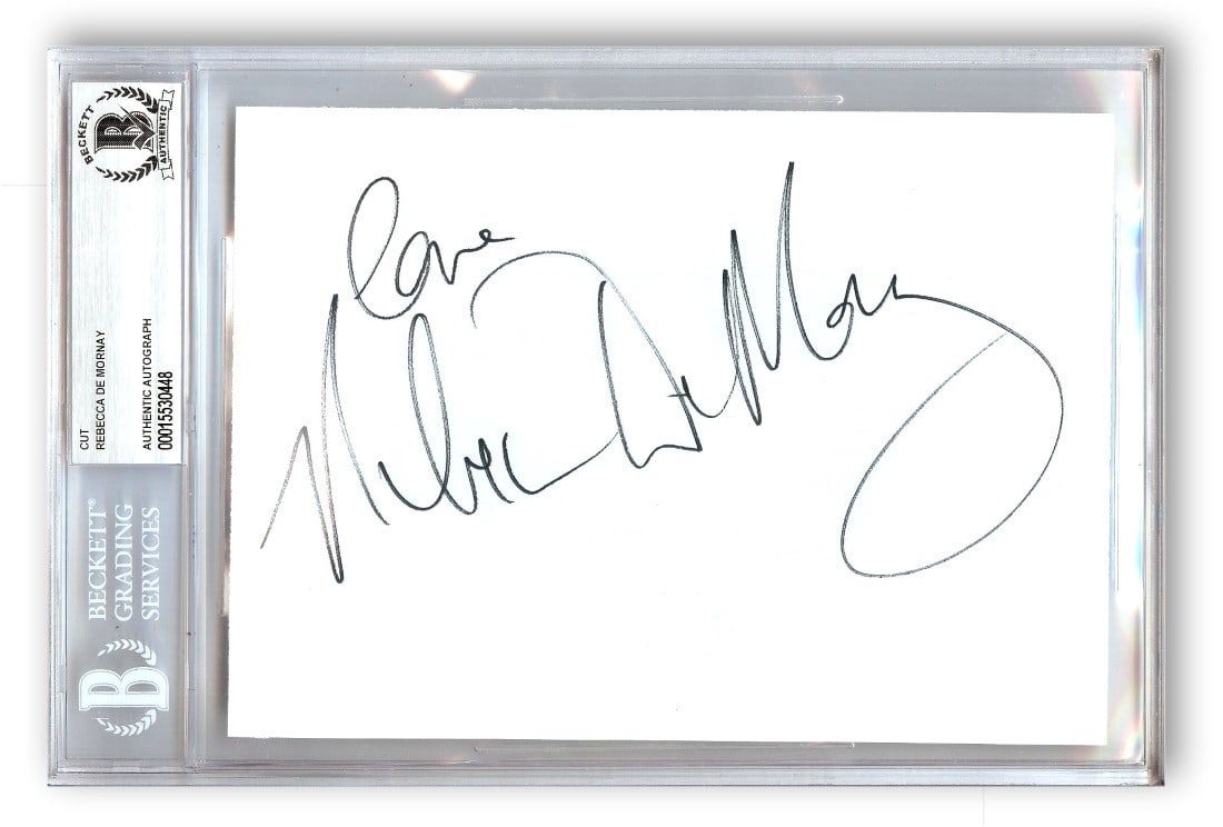 Rebecca De Mornay Autographed Cut Display Risky Business Beckett Authenticated: Rebecca De Mornay Autographed Cut Display Risky Business Beckett Authenticated This is an original cut signature autographed by Rebecca De Mornay from the film Risky Business. The autograph has been a