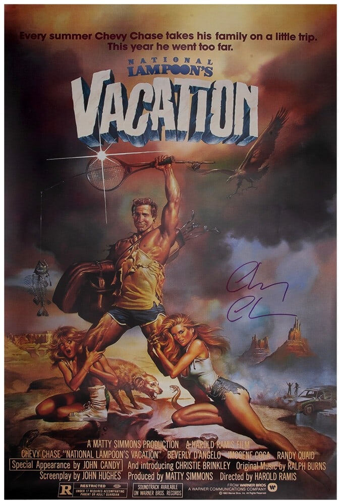 Chevy Chase Signed National Lampoon's Vacation 27x40 Poster with COA: Chevy Chase Signed National Lampoon's Vacation 27x40 Poster with COA This is an original 27x40 movie poster for "National Lampoon's Vacation," signed by the legendary Chevy Chase. The item features a 