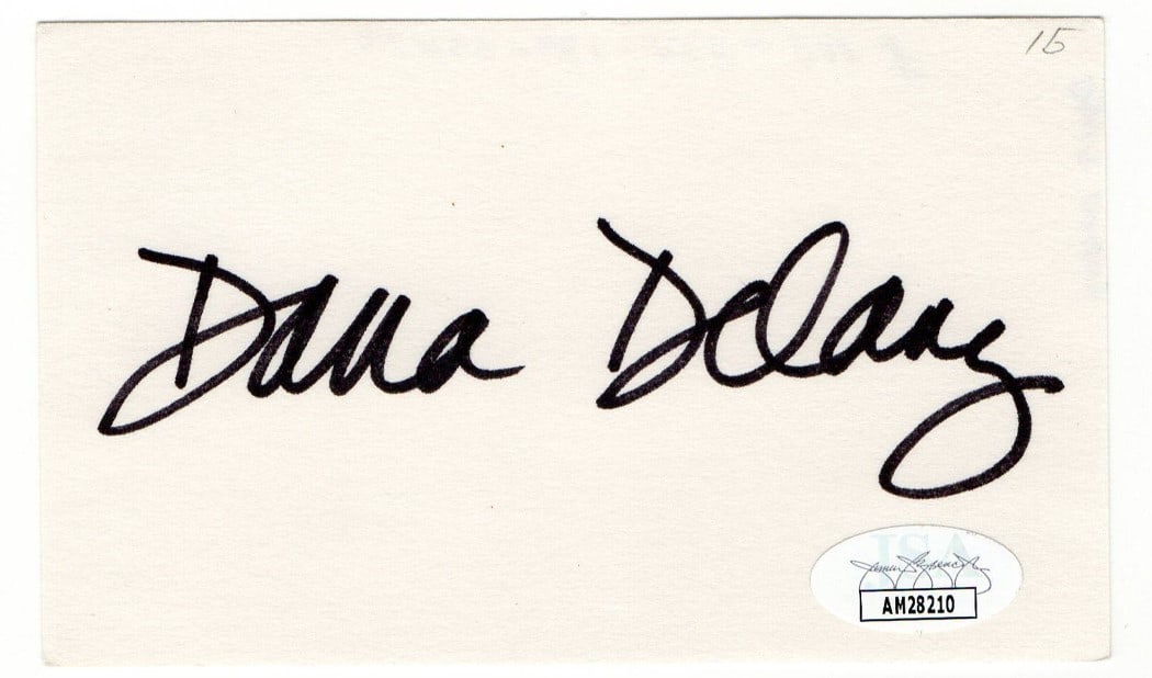 Dana Delany JSA Authenticated Signed 3x5 Index Card China Beach Tombstone (1 of 2)