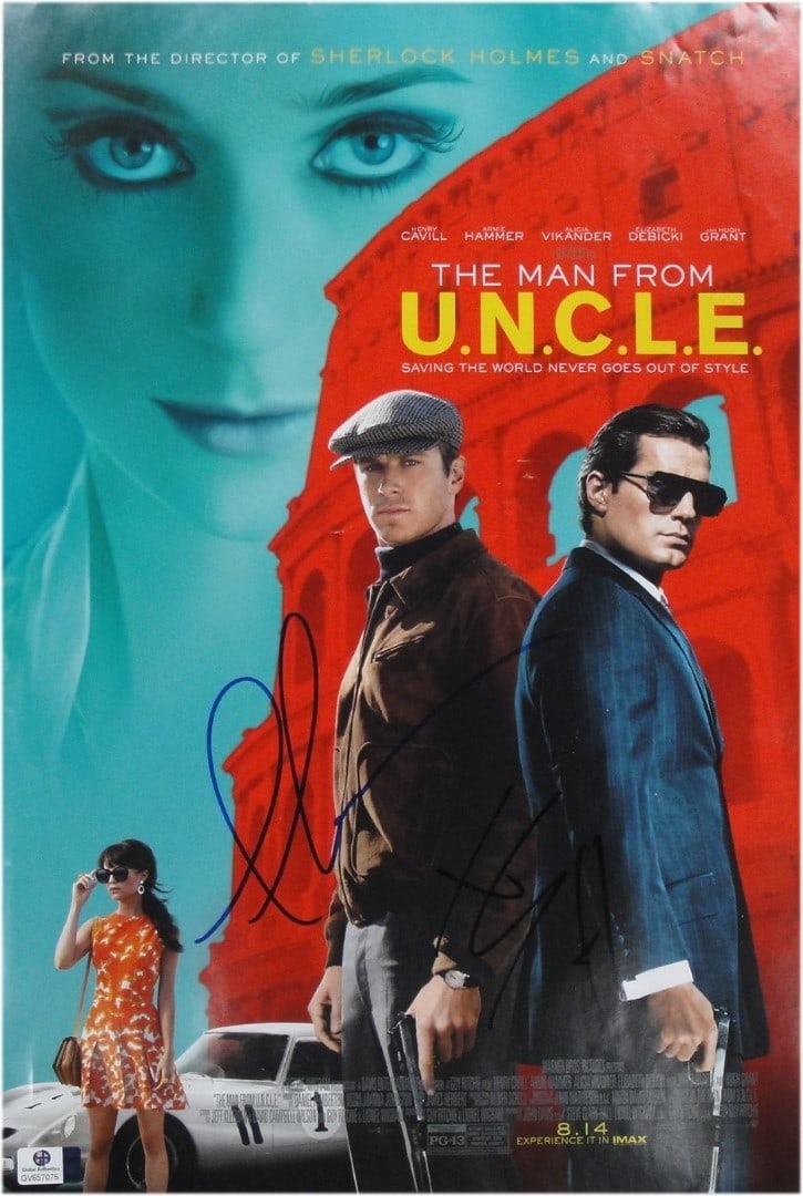 Armie Hammer Henry Cavill Autographed 11x17 Poster The Man From U.N.C.L.E. GAI Certified: Armie Hammer Henry Cavill Autographed 11x17 Poster The Man From U.N.C.L.E. GAI Certified This is an original 11x17 poster featuring the autographs of Armie Hammer and Henry Cavill, authenticated by Gl