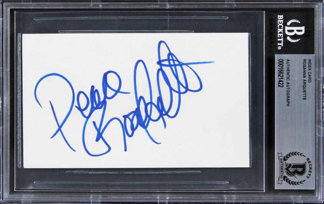 Rosanna Arquette Signed Pulp Fiction 3x5 Index Card Beckett Authenticated: Rosanna Arquette Signed Pulp Fiction 3x5 Index Card Beckett Authenticated This authentic 3x5 index card is personally signed by Rosanna Arquette, known for her role in the iconic film Pulp Fiction. Th