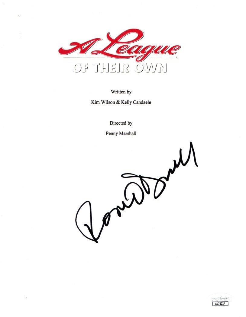 Rosie O'Donnell signed A League of Their Own script cover print JSA: Rosie O'Donnell signed A League of Their Own script cover print JSA This item is a print copy of a script cover from "A League of Their Own," autographed by Rosie O'Donnell. The cover is authenticated