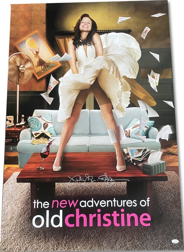 Julia Louis-Dreyfus Autographed 27x40 WB Poster New Adventures of Old Christine JSA Certified: Julia Louis-Dreyfus Autographed 27x40 WB Poster New Adventures of Old Christine JSA Certified This is an original 27x40 poster of the Warner Bros. series 'The New Adventures of Old Christine,' autogra