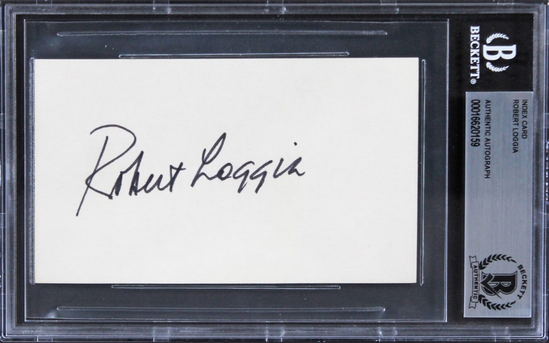 Robert Loggia Signed 3x5 Index Card Beckett Authenticated Slabbed Autograph: Robert Loggia Signed 3x5 Index Card Beckett Authenticated Slabbed Autograph This 3x5 index card has been personally signed by Robert Loggia from "Big." The autograph has been authenticated and slabbed