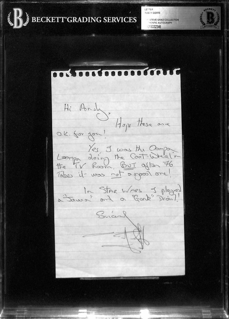 Beckett Slabbed Rusty Goffe Autographed Handwritten Letter Star Wars (1 of 1)