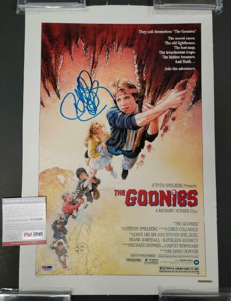 Richard Donner Autographed The Goonies 11x17 Canvas Poster with PSA Authentication: Richard Donner Autographed The Goonies 11x17 Canvas Poster with PSA Authentication This original 11x17 canvas movie poster photo features the autograph of director Richard Donner from the film Goonies