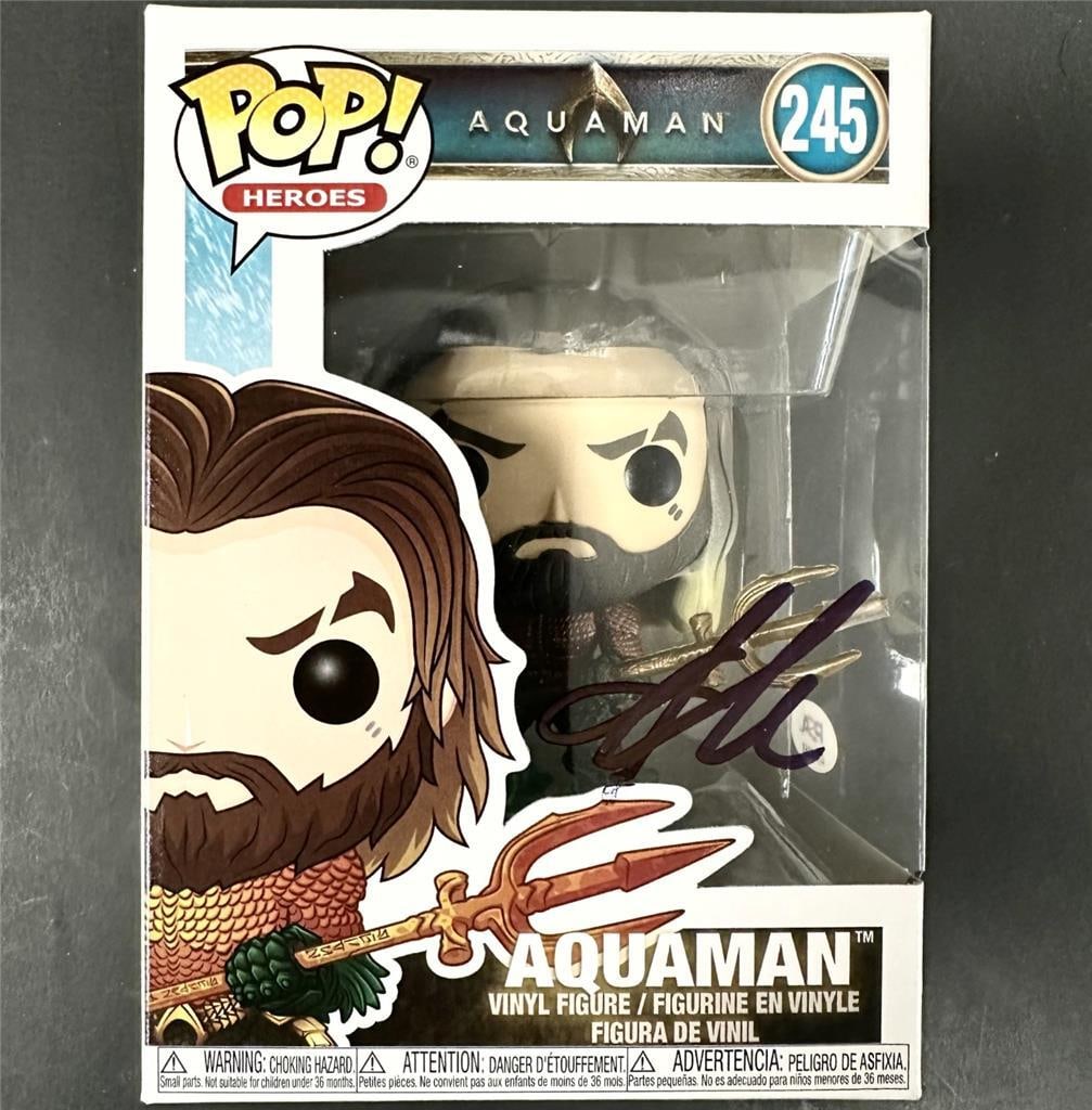 Jason Momoa Aquaman #245 Funko Pop Signed Figure with Beckett Authentication: Jason Momoa Aquaman #245 Funko Pop Signed Figure with Beckett Authentication This is an original Aquaman Funko Pop #245 figure autographed by Jason Momoa. The signature has been authenticated by Becke