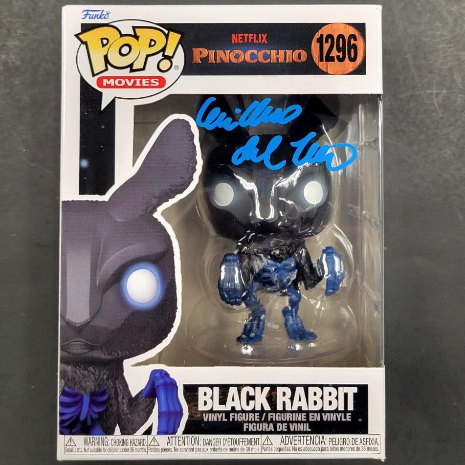 Funko Pop Black Rabbit from Pinocchio signed by Guillermo del Toro Beckett authenticated: Funko Pop Black Rabbit from Pinocchio signed by Guillermo del Toro Beckett authenticated This is an original Funko Pop! figure of the Black Rabbit character from the movie Pinocchio, personally signed