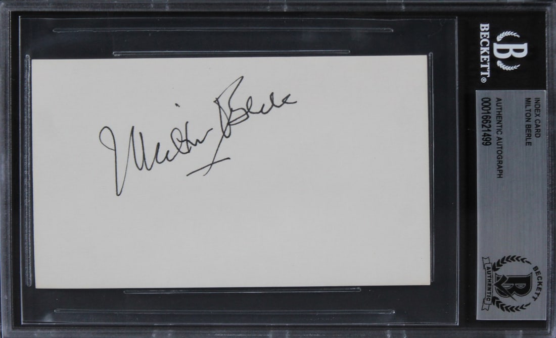 Milton Berle Signed 3x5 Index Card BAS Authenticated The Milton Berle Show: Milton Berle Signed 3x5 Index Card BAS Authenticated The Milton Berle Show This authentic autographed 3x5 index card features the signature of Milton Berle, a renowned figure from 'The Milton Berle Sh