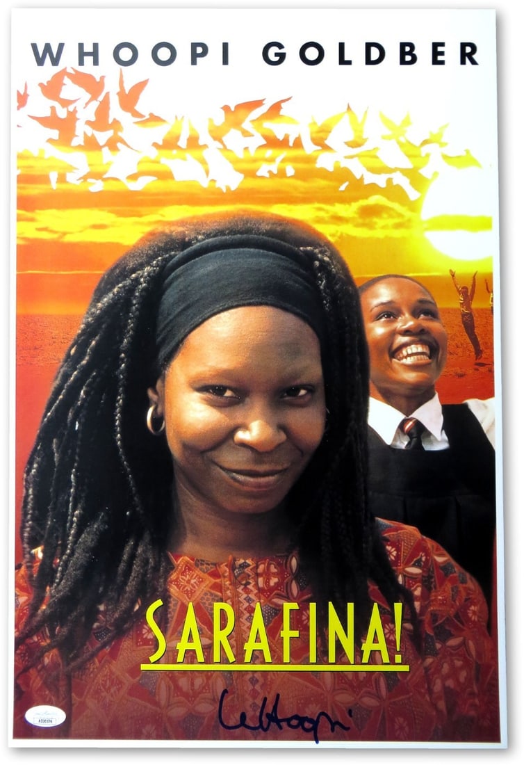 Whoopi Goldberg Autographed 12x18 Sarafina Poster JSA Authenticated: Whoopi Goldberg Autographed 12x18 Sarafina Poster JSA Authenticated This is a pre-owned 12x18 poster print from the film "Sarafina!" signed by Whoopi Goldberg. The autograph has been authenticated by 