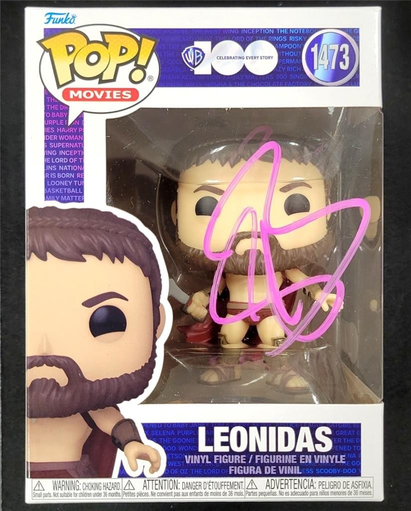 Leonidas 300 Funko Pop signed by Gerard Butler Beckett authenticated: Leonidas 300 Funko Pop signed by Gerard Butler Beckett authenticated This is an original Funko Pop! figure of Leonidas from the movie 300, hand-signed by Gerard Butler. The autograph has been authenti
