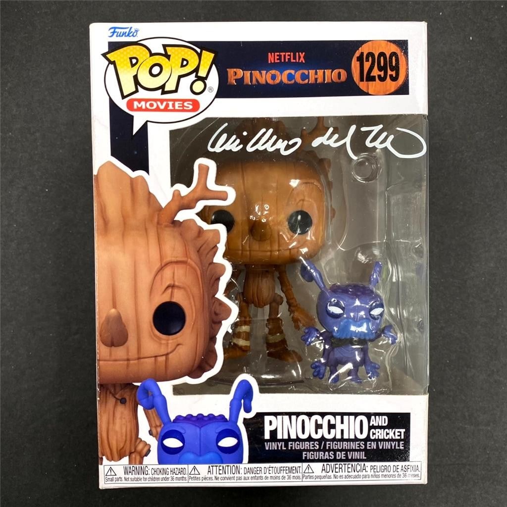Signed Guillermo Del Toro Pinocchio Funko Pop 1299 JSA: Signed Guillermo Del Toro Pinocchio Funko Pop 1299 JSA This Funko Pop! Figure #1299 from the Pinocchio series is signed by Guillermo Del Toro. The autograph has been authenticated by James Spence Auth