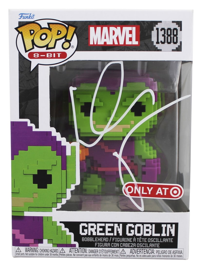Green Goblin #1388 Funko Pop Signed by Willem Dafoe Beckett Authenticated: Green Goblin #1388 Funko Pop Signed by Willem Dafoe Beckett Authenticated This Green Goblin #1388 Funko Pop Vinyl Figure is autographed by Willem Dafoe, known for his role in Spiderman. The figure is 