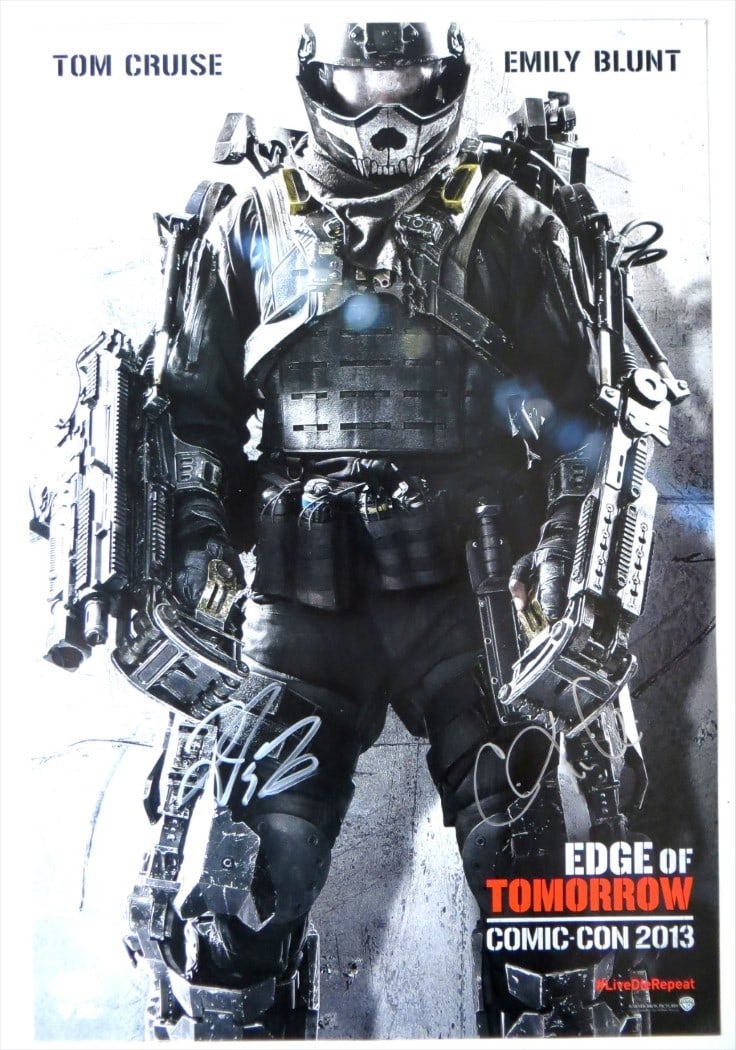 Doug Liman Christopher McQuarrie Dual Signed Edge of Tomorrow Poster JSA 13X20: Doug Liman Christopher McQuarrie Dual Signed Edge of Tomorrow Poster JSA 13X20 This is an original dual-autographed poster featuring the signatures of Doug Liman and Christopher McQuarrie, measuring a
