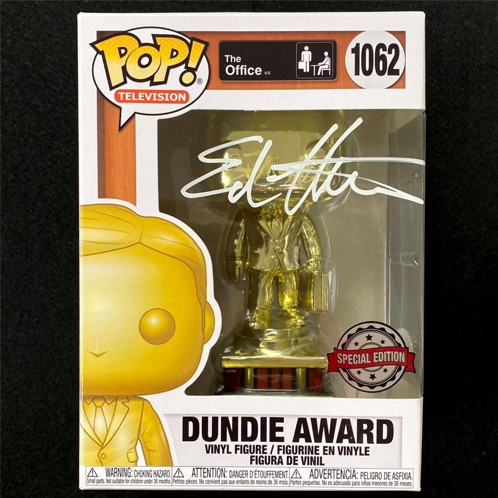 PSA authenticated Ed Helms autographed The Office Dundie Award Funko Pop 1062: PSA authenticated Ed Helms autographed The Office Dundie Award Funko Pop 1062 This Funko Pop! figure, number 1062, features the Dundie Award from The Office and has been hand-signed by Ed Helms. The a