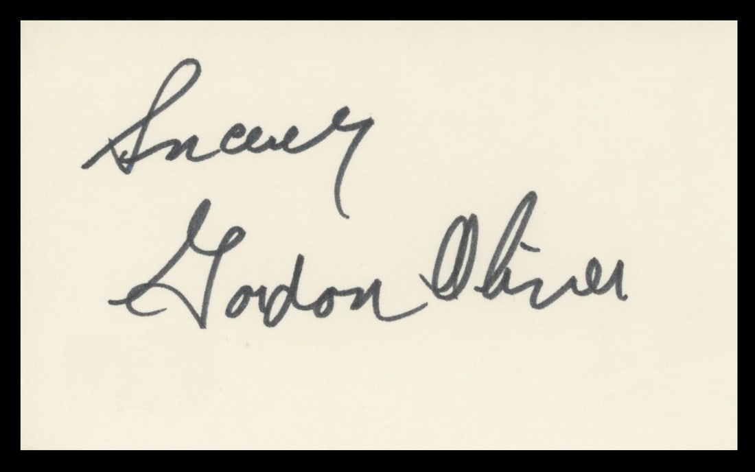 Gordon Oliver Signed 3x5 Index Card Beckett Authenticated Little Miss Somebody: Gordon Oliver Signed 3x5 Index Card Beckett Authenticated Little Miss Somebody This 3x5 index card features the authentic signature of Gordon Oliver from "Little Miss Somebody." The card includes the 
