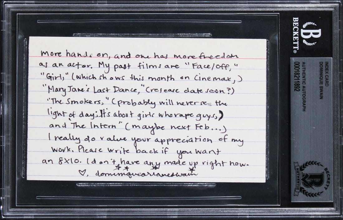 Handwritten Letter Signed by Dominique Swain Lolita Beckett Authenticated Slabbed (1 of 2)