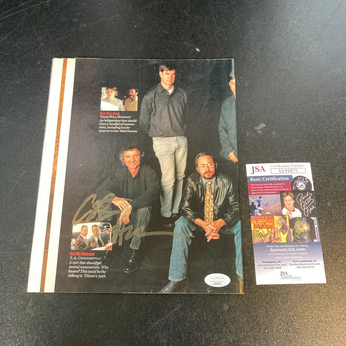 Autographed Newsweek Magazine Signed by Curtis Hanson with JSA Authentication: Autographed Newsweek Magazine Signed by Curtis Hanson with JSA Authentication This is a Newsweek magazine signed by Curtis Hanson. The autograph has been authenticated by James Spence Authentication (