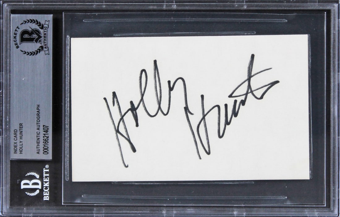 Holly Hunter The Incredibles Signed Index Card Beckett Authenticated: Holly Hunter The Incredibles Signed Index Card Beckett Authenticated This authentic 3x5 index card features the signature of Holly Hunter, known for her role in The Incredibles. The item is slabbed an