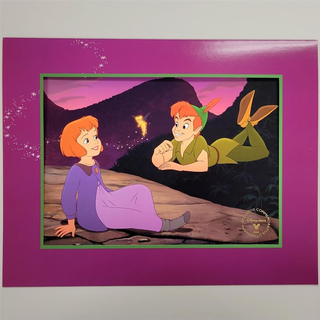 Peter Pan Return to Neverland 11x14 Lithograph Disney Store 2002 Exclusive: Peter Pan Return to Neverland 11x14 Lithograph Disney Store 2002 Exclusive This is a 2002 Disney Store exclusive lithograph featuring Peter Pan and themed around the Return to Neverland. The collectib