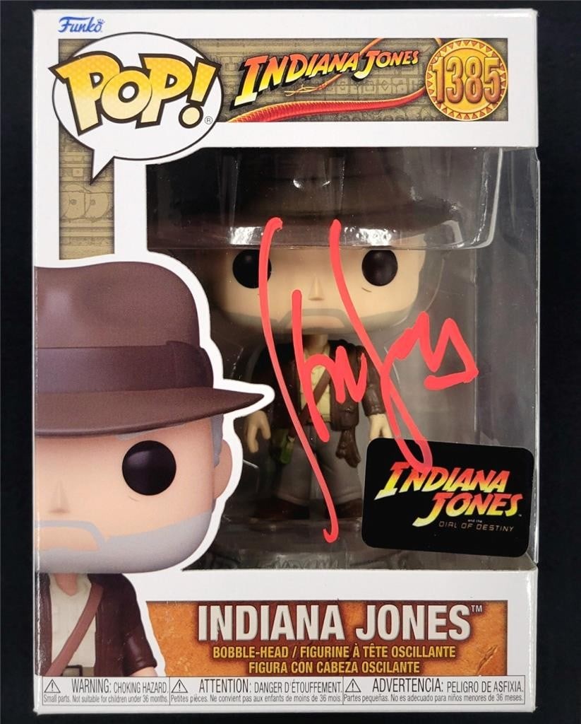 Indiana Jones Funko Pop 1385 with Harrison Ford Signature Beckett Authenticated: Indiana Jones Funko Pop 1385 with Harrison Ford Signature Beckett Authenticated This Indiana Jones Funko Pop Figure 1385 features an authentic signature by Harrison Ford. The autograph is verified by 