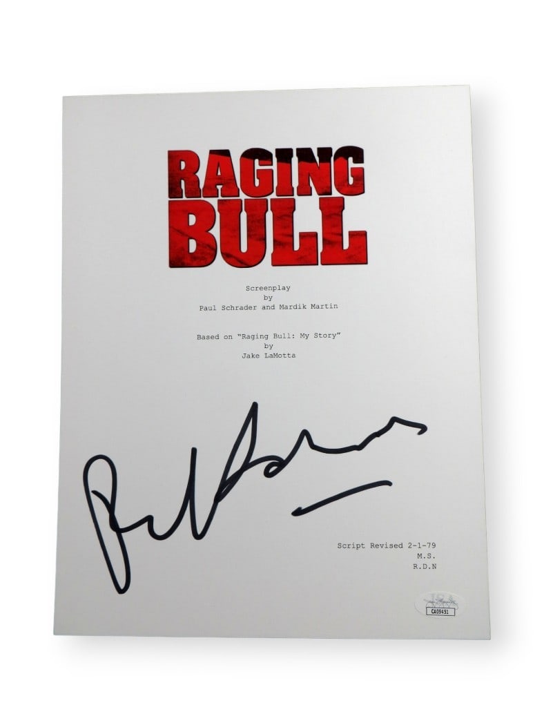 Paul Schrader Autographed Raging Bull Script Cover JSA Certified: Paul Schrader Autographed Raging Bull Script Cover JSA Certified This is an original autographed script cover of the iconic film 'Raging Bull', penned by renowned writer Paul Schrader. The signature i
