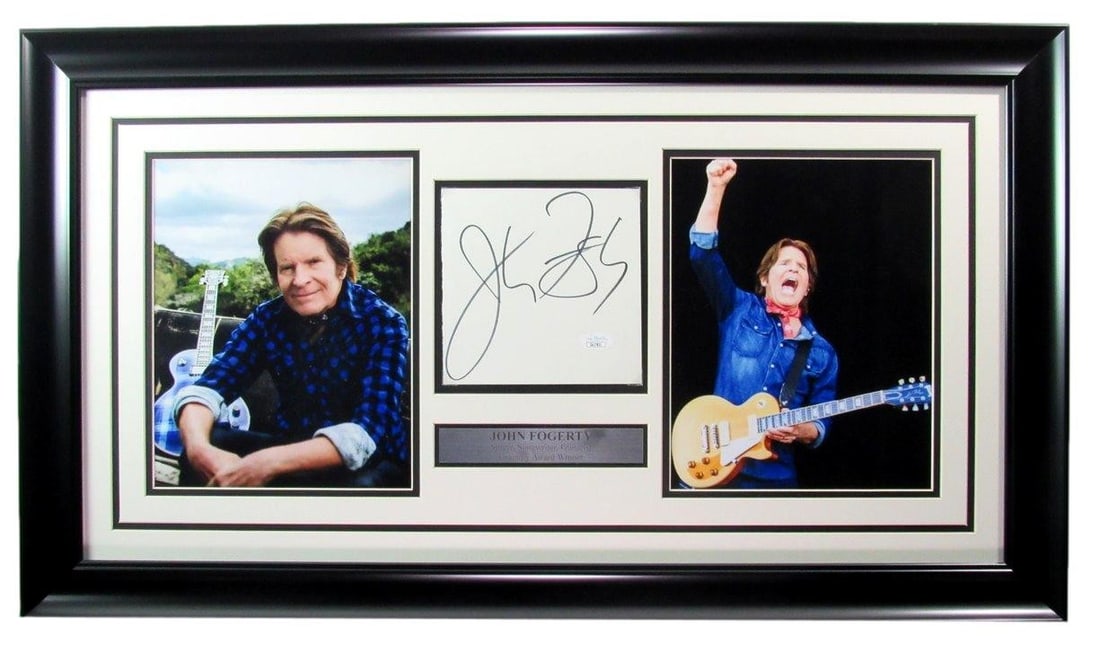 John Fogarty Autographed Cut Card Photo Collage Framed JSA Certified: John Fogarty Autographed Cut Card Photo Collage Framed JSA Certified This stunning framed piece features a John Fogarty autographed cut card accompanied by a photo collage, perfect for any fan of the 