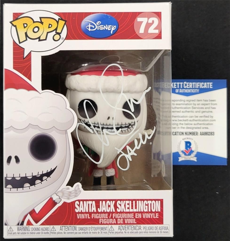 Chris Sarandon Signed Jack Skellington Funko Pop Nightmare Before Christmas Beckett Authenticated: Chris Sarandon Signed Jack Skellington Funko Pop Nightmare Before Christmas Beckett Authenticated This is a signed Funko Pop! figure of "Jack" Skellington from the classic movie The Nightmare Before C