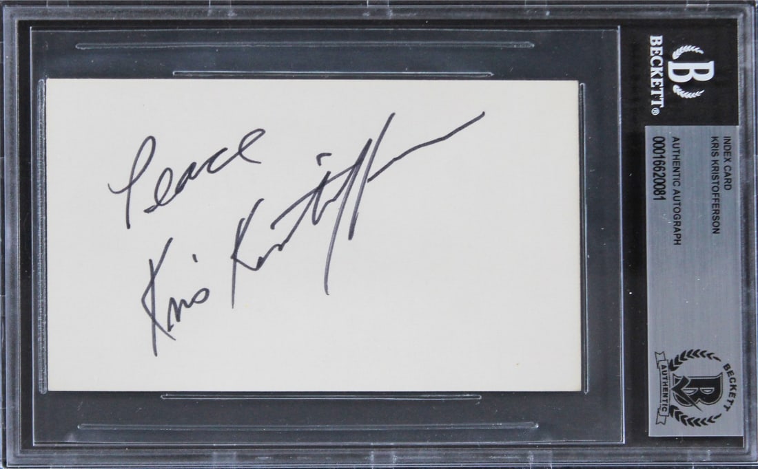 Kris Kristofferson Signed 3x5 Index Card Peace Inscription Beckett Authenticated (1 of 5)