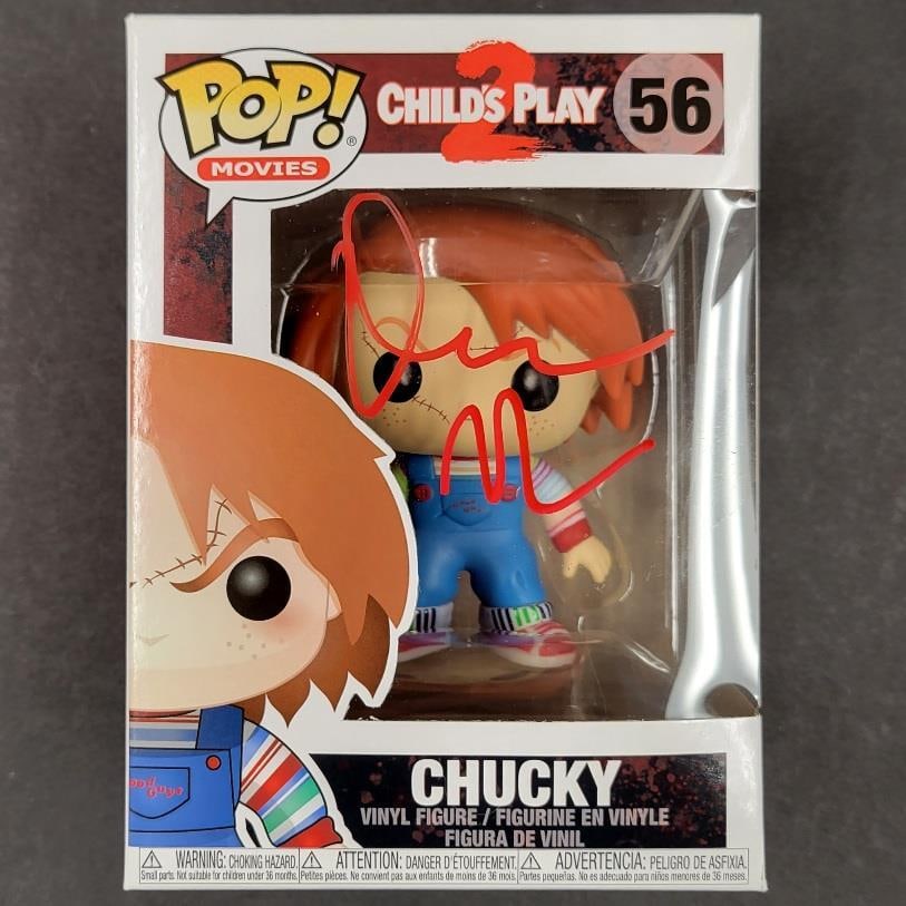 Chucky Funko Pop Signed by Don Mancini Beckett Authenticated Child's Play 2: Chucky Funko Pop Signed by Don Mancini Beckett Authenticated Child's Play 2 This collectible Funko Pop figure from Child's Play 2 is signed by Don Mancini. The autograph has been authenticated by Beck