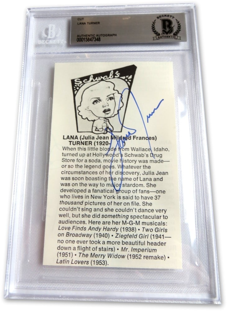 Lana Turner Authentic Cut Signature Beckett Authenticated Hollywood Memorabilia (1 of 1)