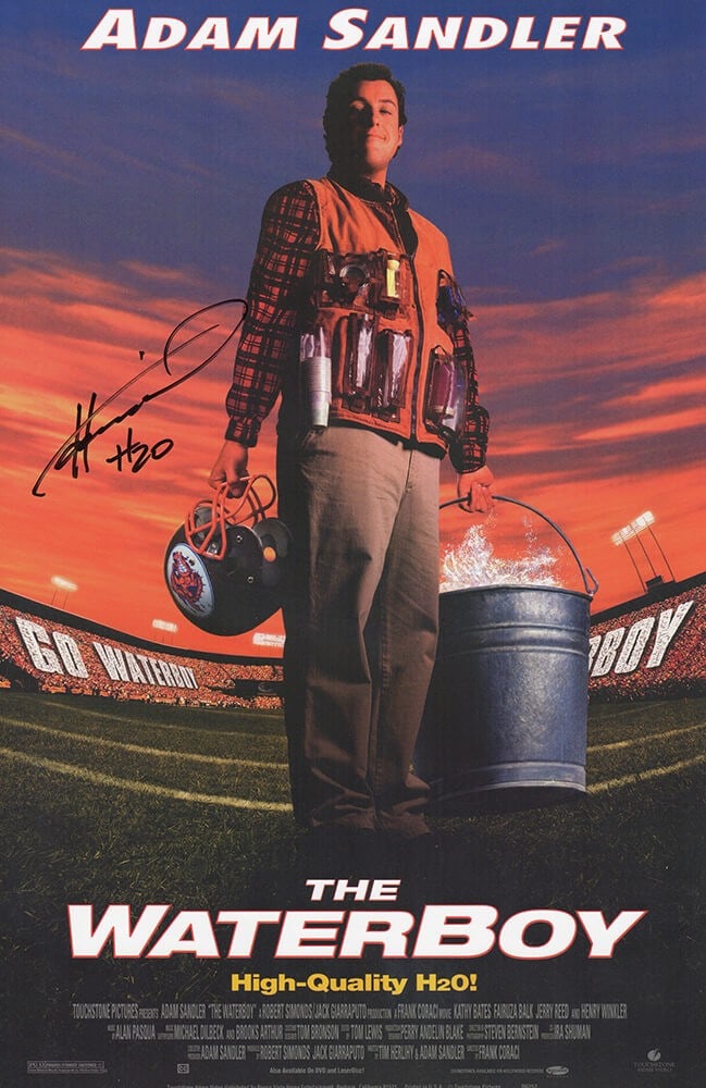 Henry Winkler Signed The Waterboy 11x17 Poster with H2O Inscription COA: Henry Winkler Signed The Waterboy 11x17 Poster with H2O Inscription COA This is an original 11x17 movie poster of 'The Waterboy' signed by Henry Winkler, featuring the inscription 'H2O'. The item incl