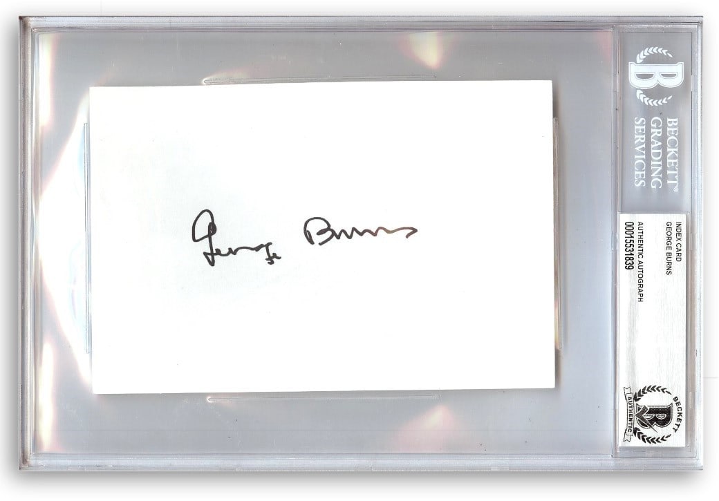 Autographed George Burns Index Card Beckett Authenticated Hollywood Star: Autographed George Burns Index Card Beckett Authenticated Hollywood Star This is an original index card autographed by Hollywood legend George Burns. The autograph has been authenticated by Beckett Au