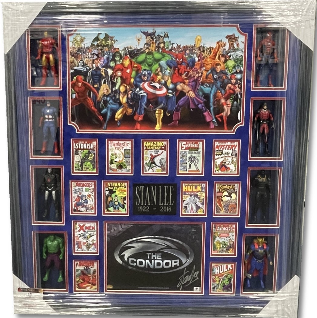Stan Lee Autographed 8x10 Custom Framed Marvel Poster with Figurines JSA (1 of 8)