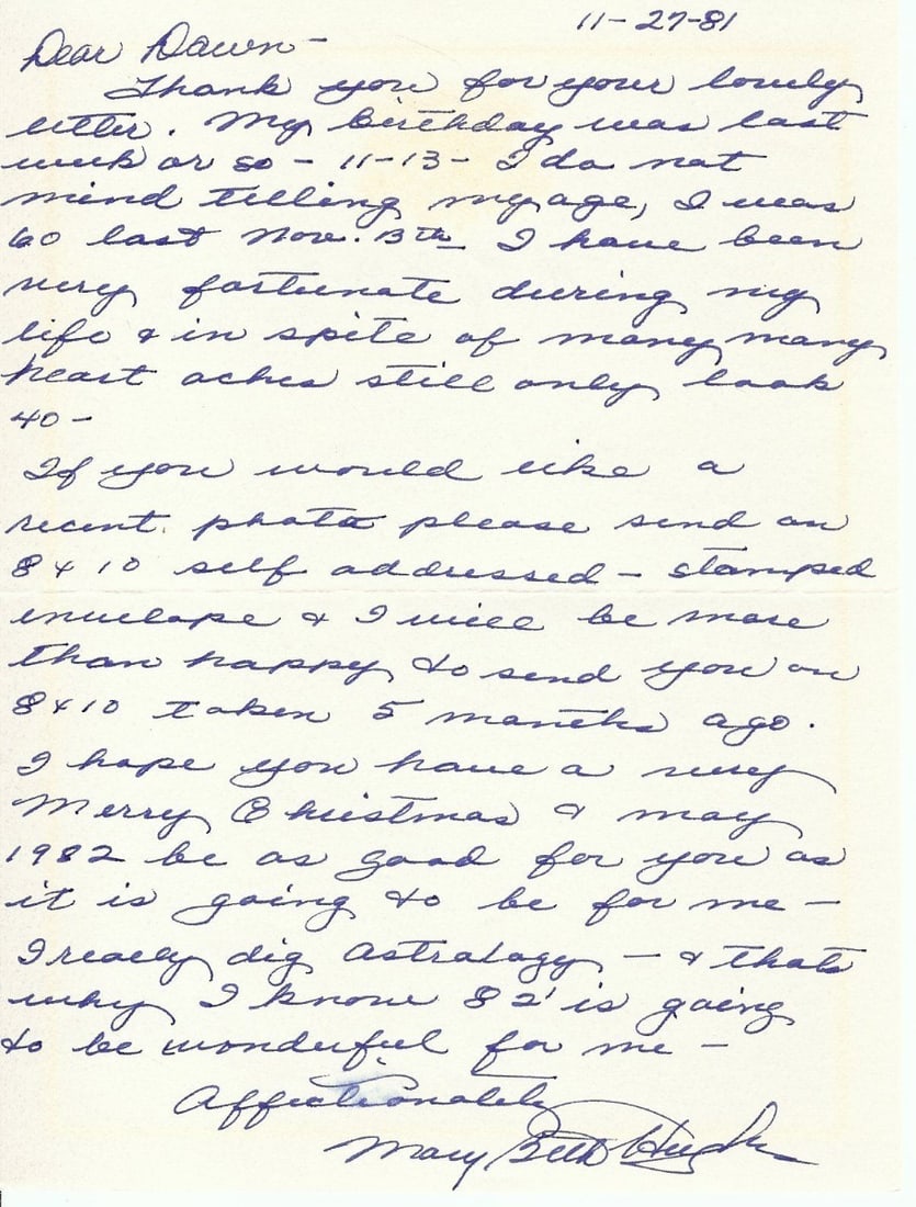 1981 Mary Beth Hughes Handwritten Letter JSA Authenticated Signature (1 of 2)