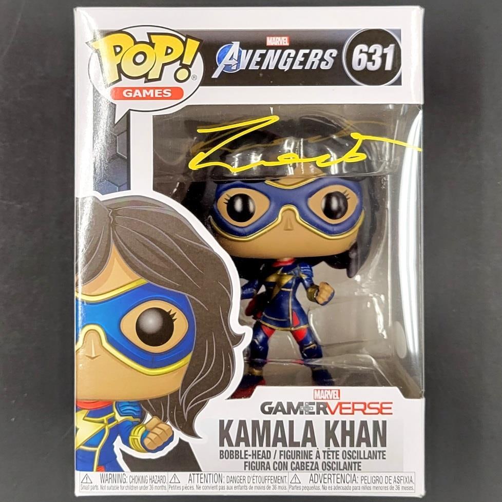 Iman Vellani Signed Ms. Marvel Kamala Khan Funko Pop JSA Authenticated: Iman Vellani Signed Ms. Marvel Kamala Khan Funko Pop JSA Authenticated This is an authentic Iman Vellani signed Ms. Marvel Kamala Khan Funko Pop! figure. The item is an original piece, certified with 