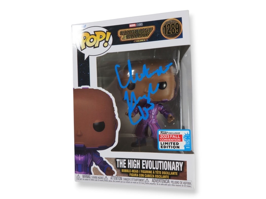 Chukwudi Iwuji Signed Funko POP High Evolutionary Beckett Authenticated: Chukwudi Iwuji Signed Funko POP High Evolutionary Beckett Authenticated This Chukwudi Iwuji Autographed Funko POP! figurine features the character "High Evo" from Marvel's high evolutionary lore. It