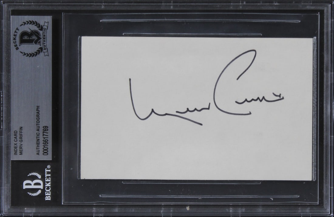 Merv Griffin Show Signed 3x5 Index Card Beckett Authenticated (1 of 2)