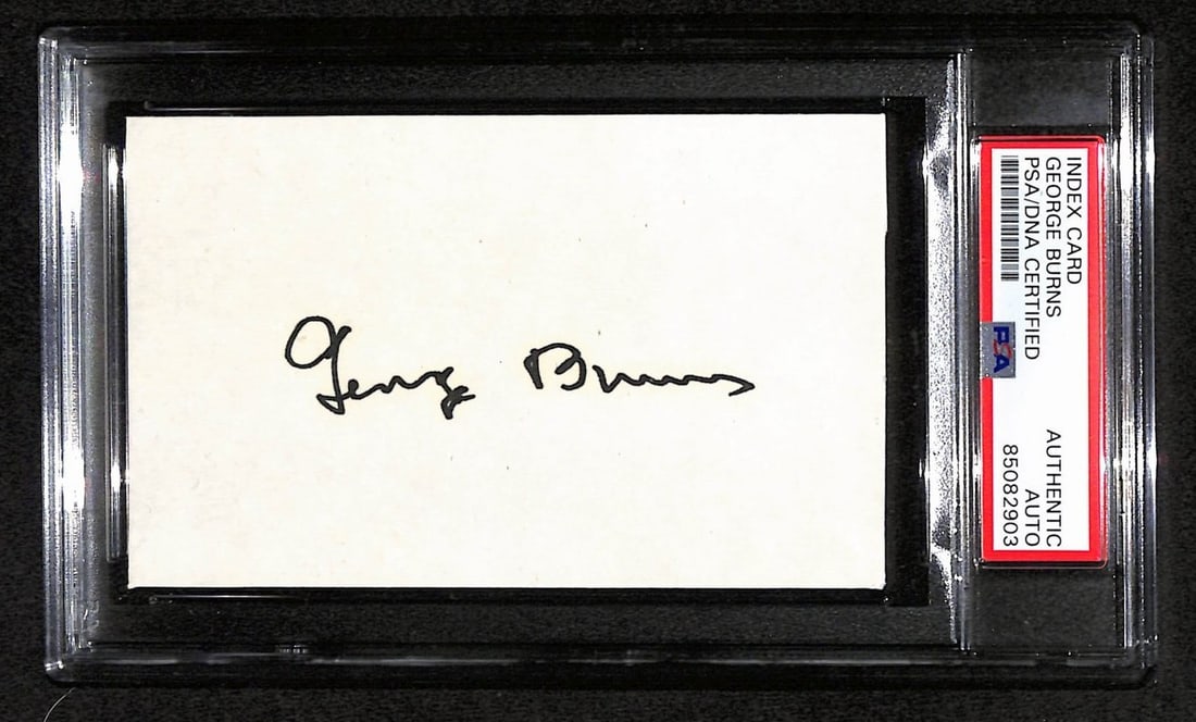 George Burns Signed 3x5 Index Card PSA/DNA Authenticated: George Burns Signed 3x5 Index Card PSA/DNA Authenticated This listing features a George Burns signed 3x5 index card, showcasing the iconic comedian, actor, and writer. The card is authenticated by PSA