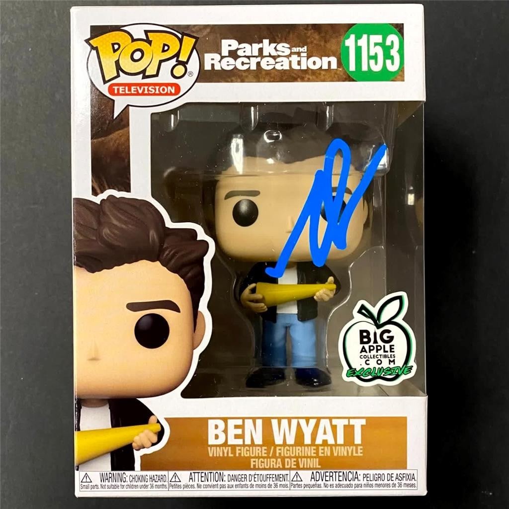 Ben Wyatt Parks and Recreation Funko Pop 1153 autographed by Adam Scott JSA: Ben Wyatt Parks and Recreation Funko Pop 1153 autographed by Adam Scott JSA This is an original Funko Pop! Figure of Ben Wyatt from Parks and Recreation, signed by Adam Scott. The autograph is authent